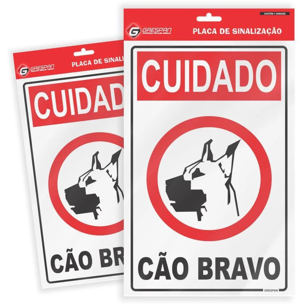 Placa De Sinalizacao Cuidado Cao Bravo 16X25Cm. Grespan (Pct.c/05) - imagem 2
