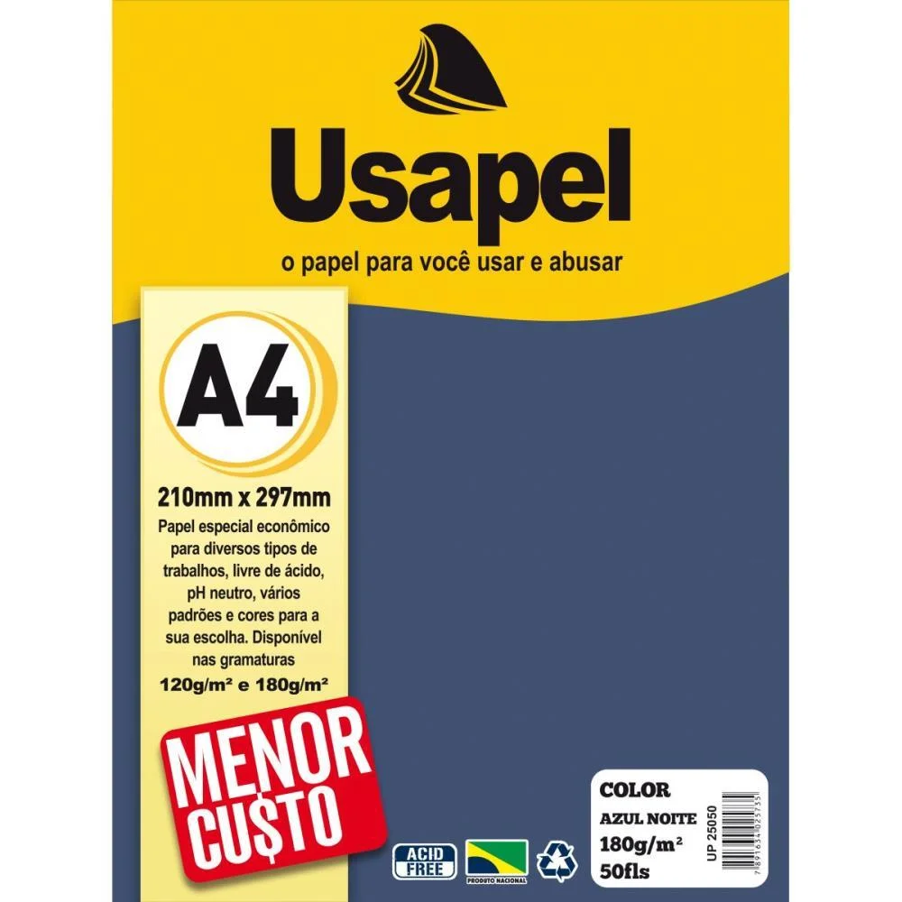 Papel A4 Color Usapel Azul Noite 180G Filiperson (Pct.c/50) - imagem 3