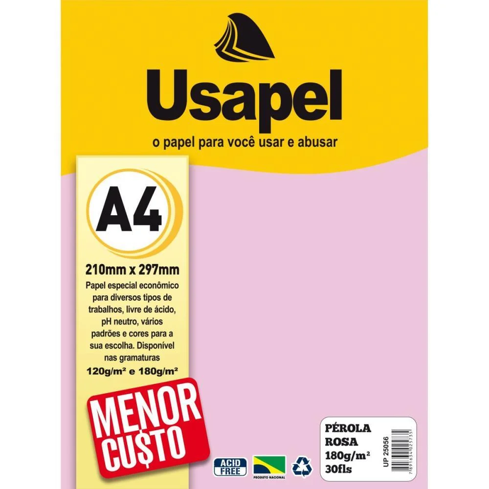 Papel A4 Perolado Usapel Rosa 180G Filiperson (Cx.c/30) - imagem 3