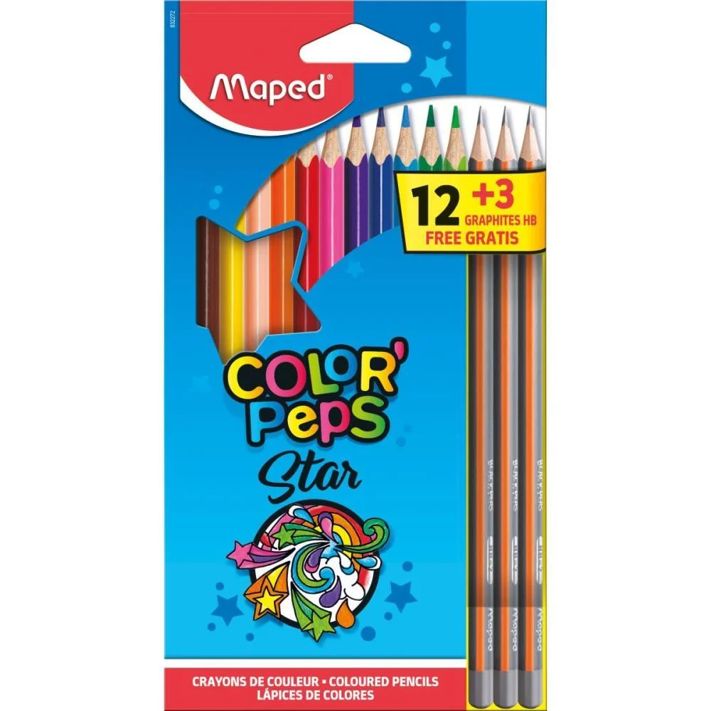 Lapis De Cor Triangular Color Peps 12 Cores+3Lapis Pr Maped (Pct.c/06) - imagem 2