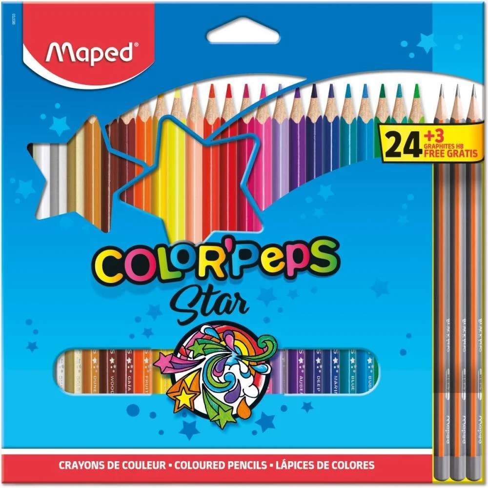 Lapis De Cor Triangular Color Peps 24 Cores+3Lapis Pr Maped (Pct.c/04) - imagem 2