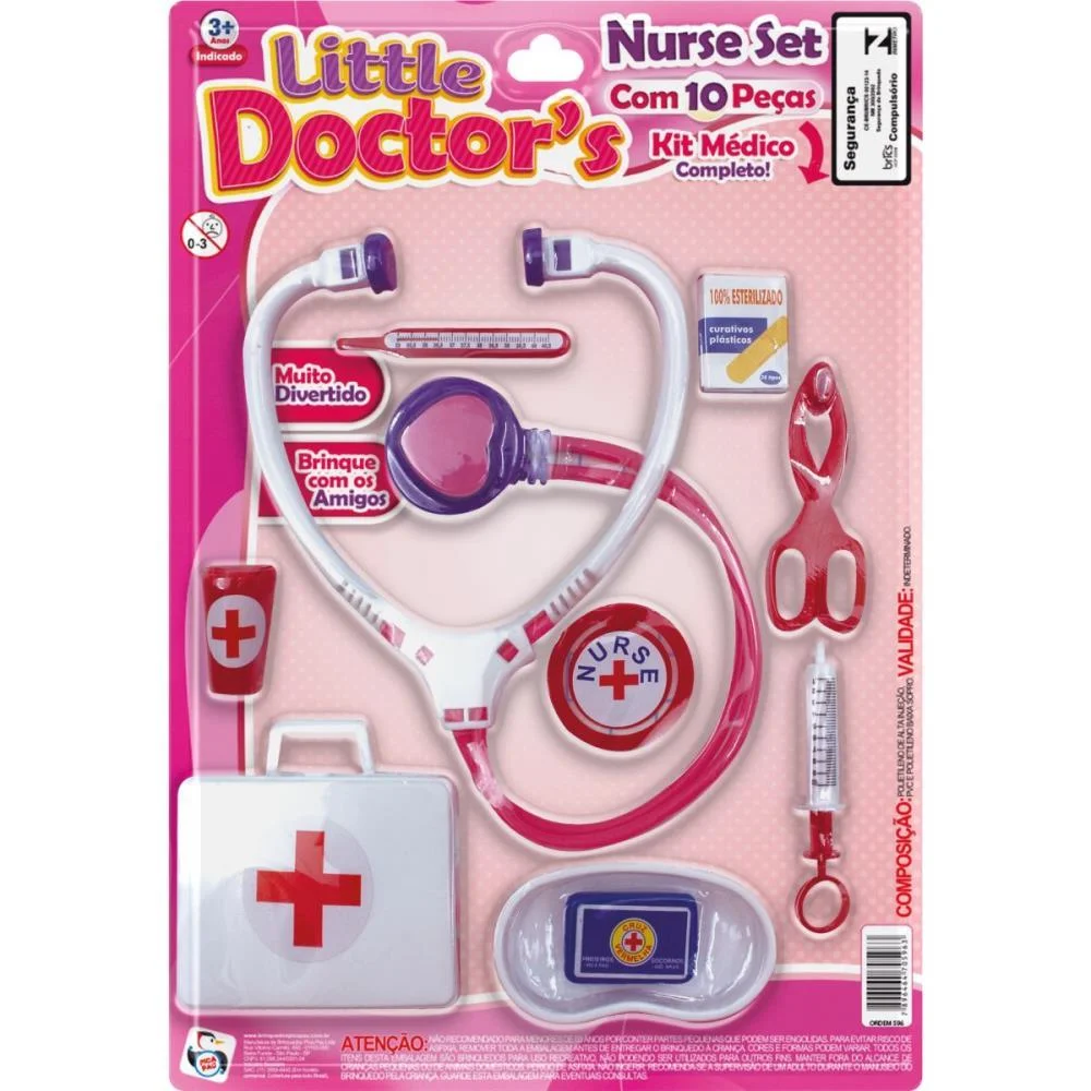 Brincando De Profissoes Kit Medico Nurse Set C/10Pcs Pica Pau - imagem 4