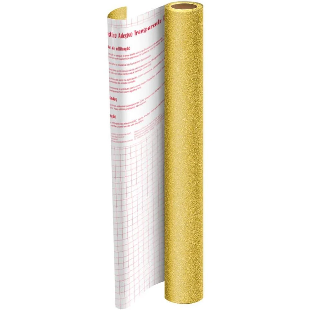 Plastico Adesivo 45Cmx10M Gliter Dourado Pp 0,10 Dac (Rolo) - imagem 2