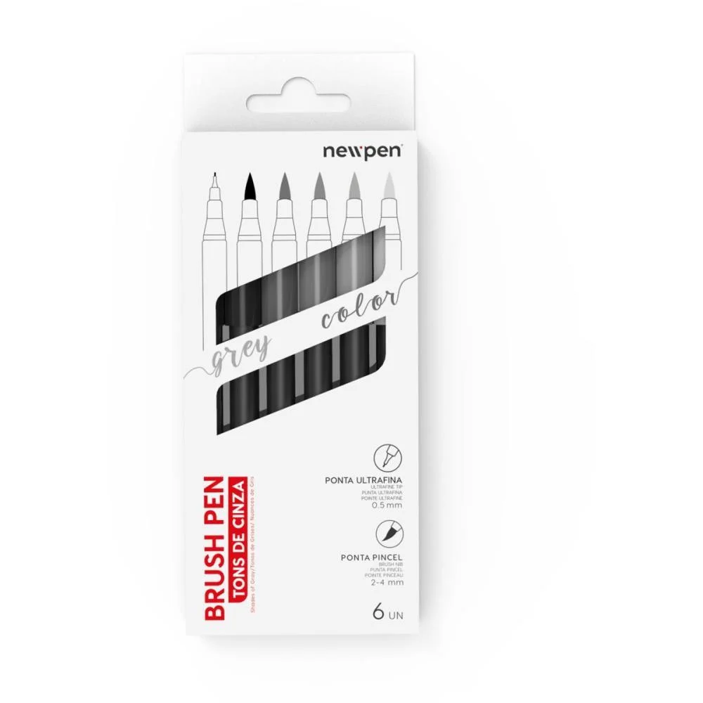 Marcador Artistico Brush Pen 6 Tons De Cinza Newpen (Estojo) - imagem 4