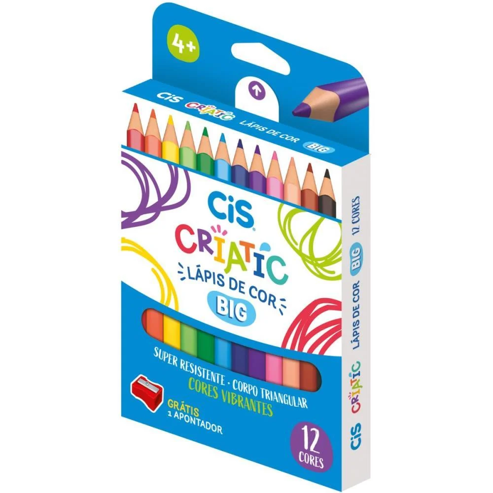 Lapis De Cor Jumbo Cis Criatic Triangular 12 Core Sertic (Estojo) - imagem 4