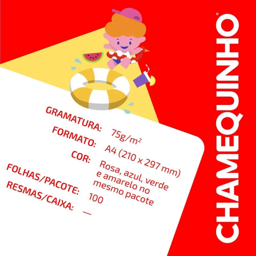 Papel Sulfite A4 Colorido Chamequinho 75G 4 Cores Chamex C/ 100 Unidades - imagem 6