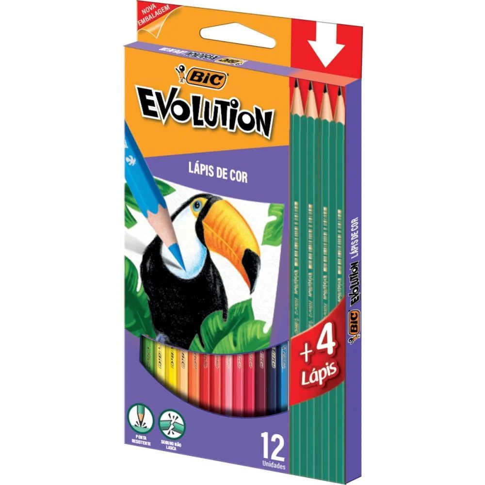 Lapis De Cor Sextavado Evolution 12 Cores + 4 Lapis Bic (Pct.c/06) - imagem 2