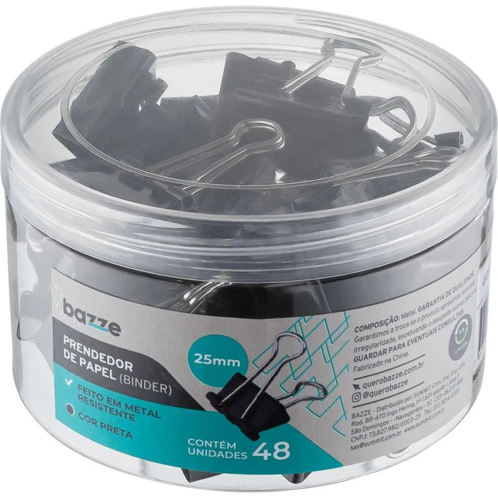 Prendedor De Papel Bazze Binder 25Mm Preto Summit (Pote-48) - imagem 2