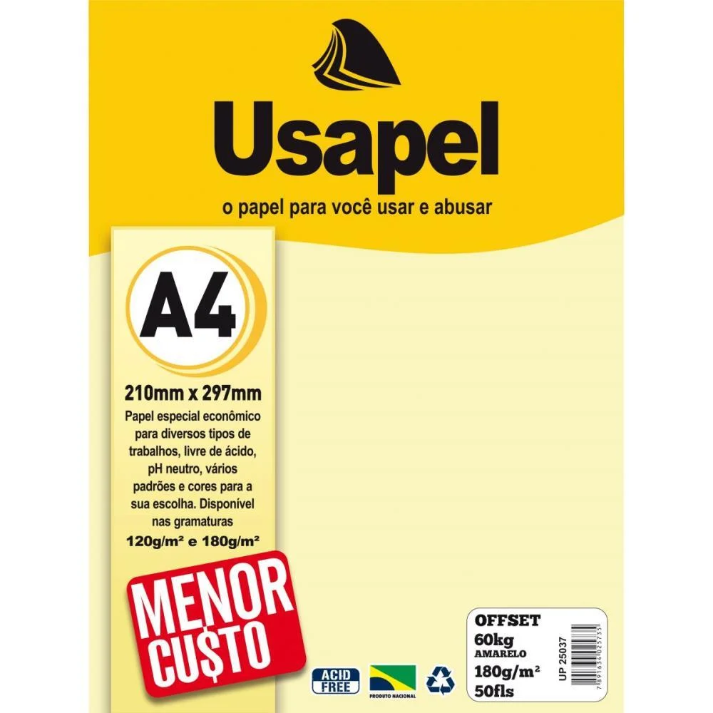 Papel Sulfite A4 Colorido Offset 180G 60K Amarelo 50Fls Filiperson (Pacote) - imagem 3