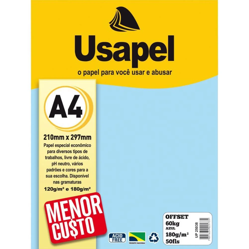 Papel Sulfite A4 Colorido Offset 180G 60K Azul 50Fls Filiperson (Pacote) - imagem 3