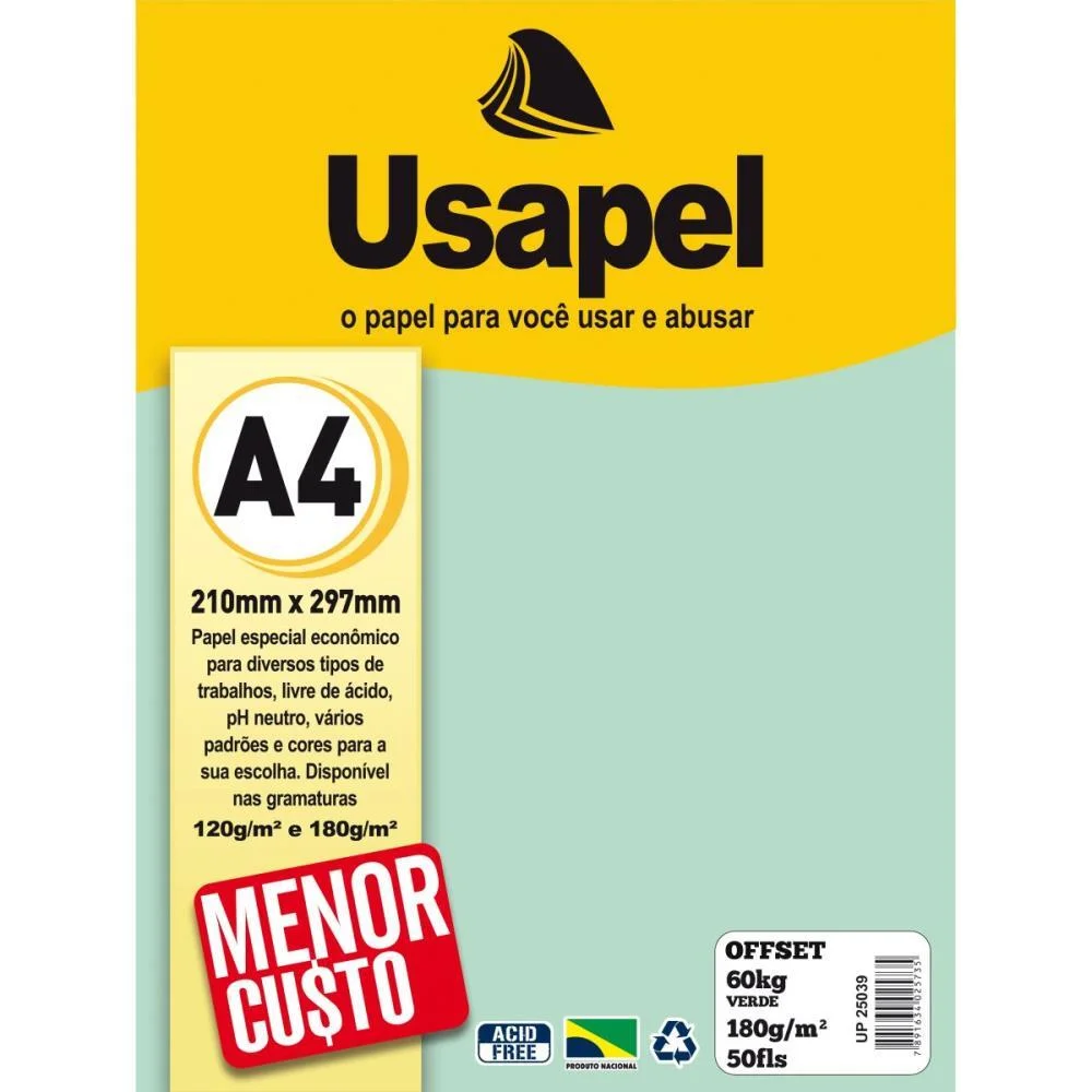 Papel Sulfite A4 Colorido Offset 180G 60K Verde 50Fls Filiperson (Pacote) - imagem 3