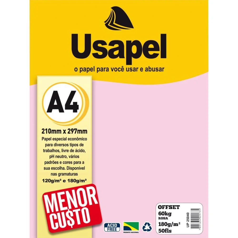 Papel Sulfite A4 Colorido Offset 180G 60K Rosa 50Fls Filiperson (Pacote) - imagem 3