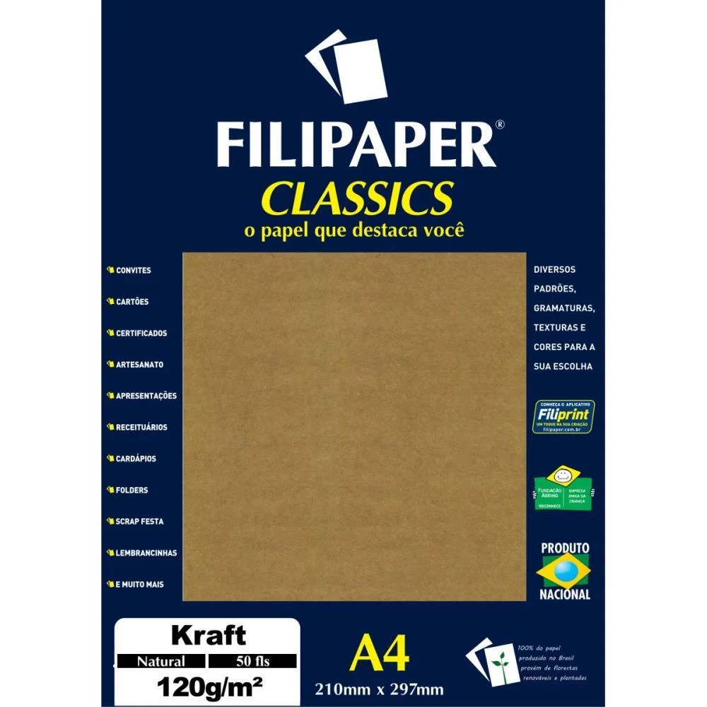 Papel Kraft Folha Kraft Natural A4 120G. 50Fl Filiperson (Pct.c/50) - imagem 3