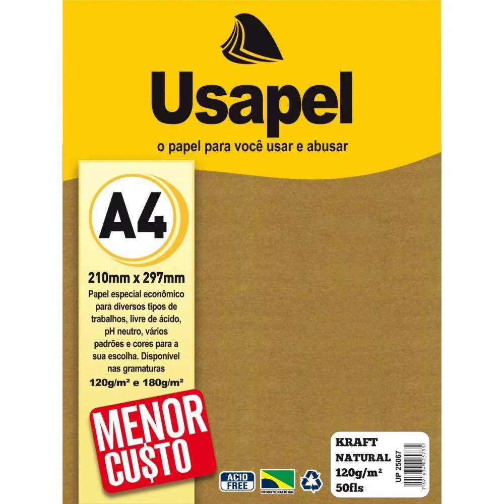 Papel Kraft Folha Usapel Kraft Natural A4 120G. Filiperson (Pct.c/50) - imagem 3