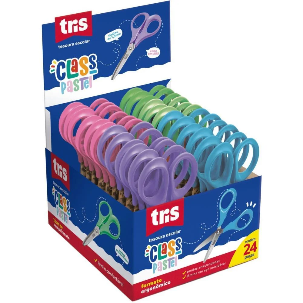 Tesoura Escolar Tris Class 13Cm Cores Pastel Summit C/ 24 Unidades - imagem 4