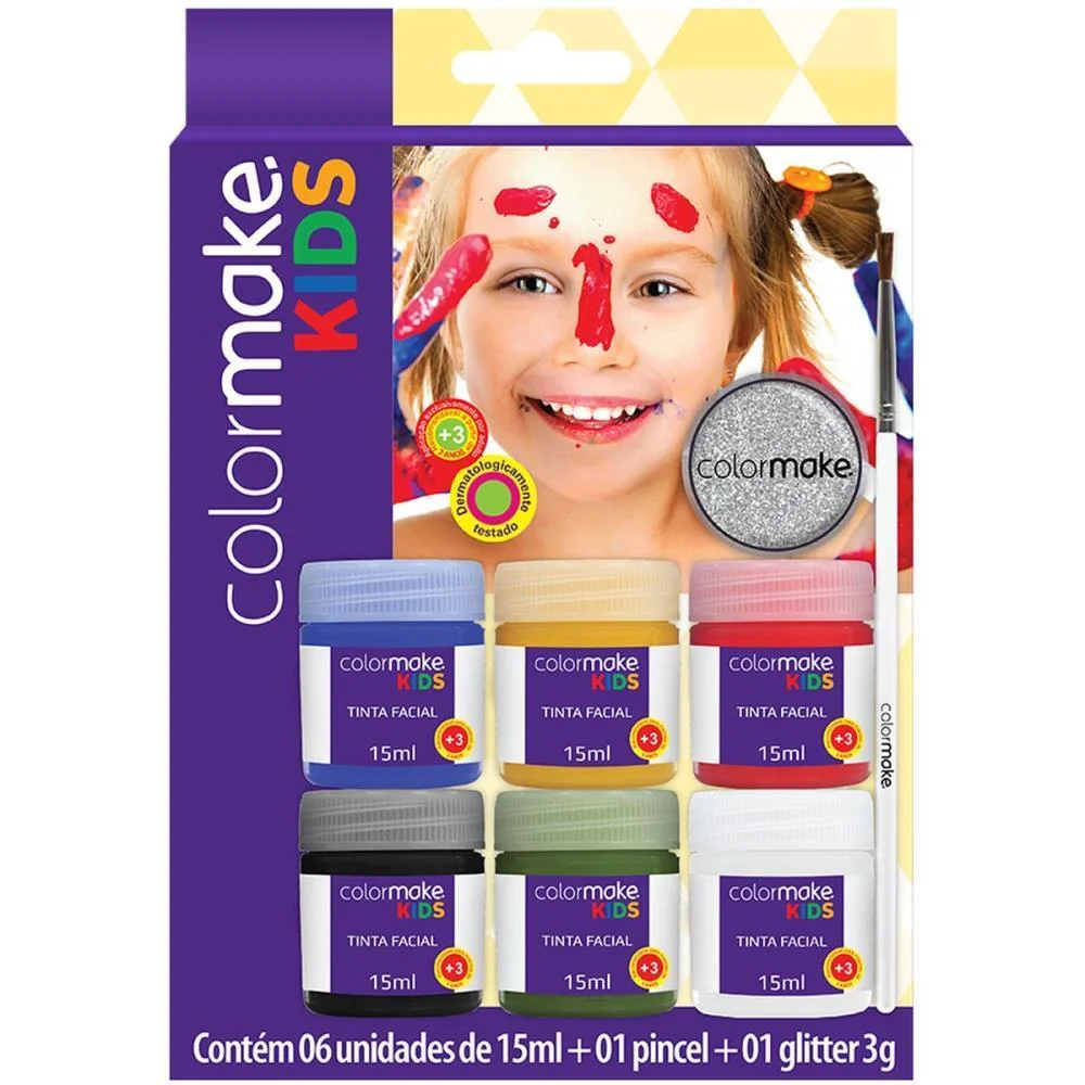 Pintura Facial Liquida Kids 6Cores+Pincel+Gli Colormake (Kit) - imagem 2
