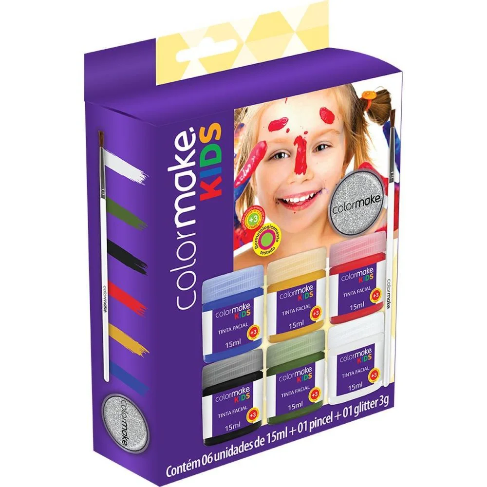 Pintura Facial Liquida Kids 6Cores+Pincel+Gli Colormake (Kit) - imagem 4