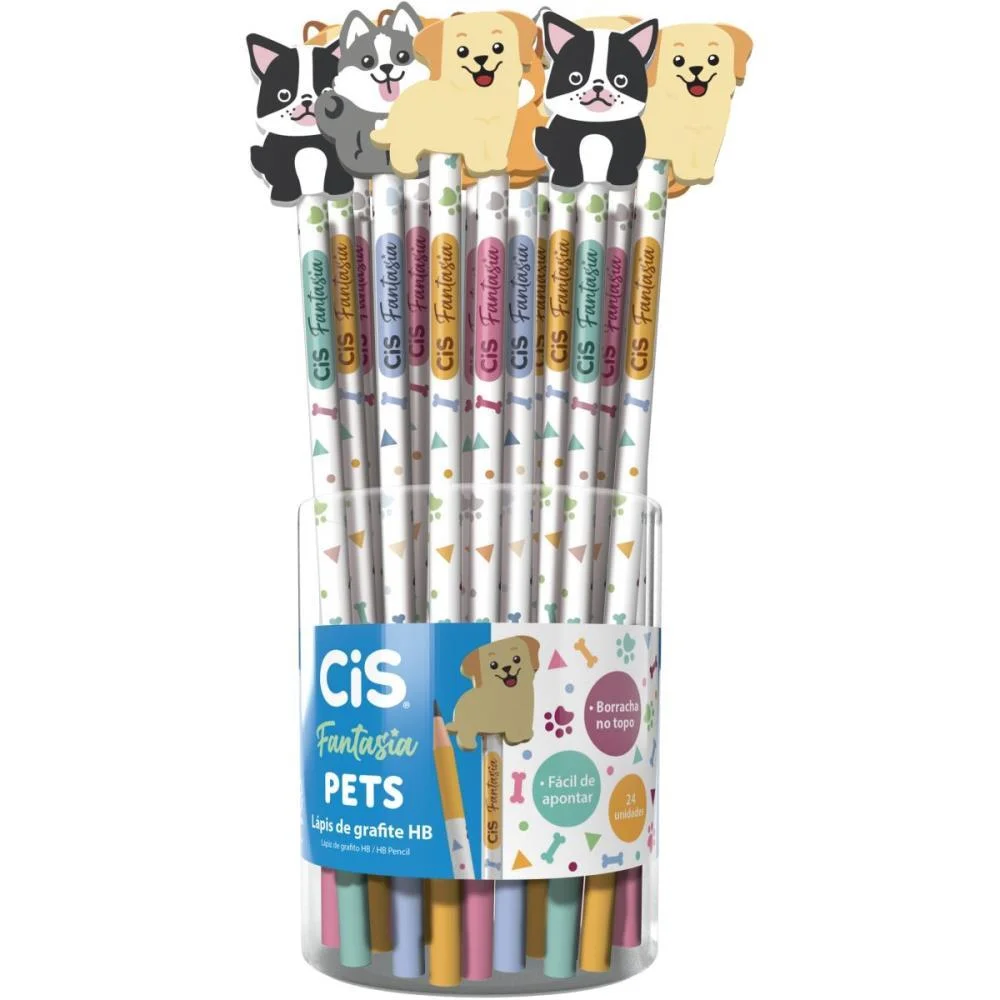 Lapis Preto Redondo Decorado Cis Borracha Pets 4 Mod. (S) Sertic (Pote-24) - imagem 2