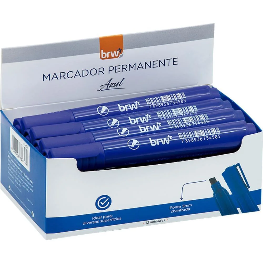 Pincel Marcador Permanente Ponta Chanfrada Azul Brw (Cx.c/12) - imagem 2