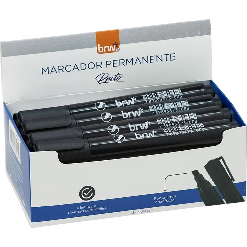 Pincel Marcador Permanente Ponta Chanfrada Preto Brw (Cx.c/12) - imagem 2