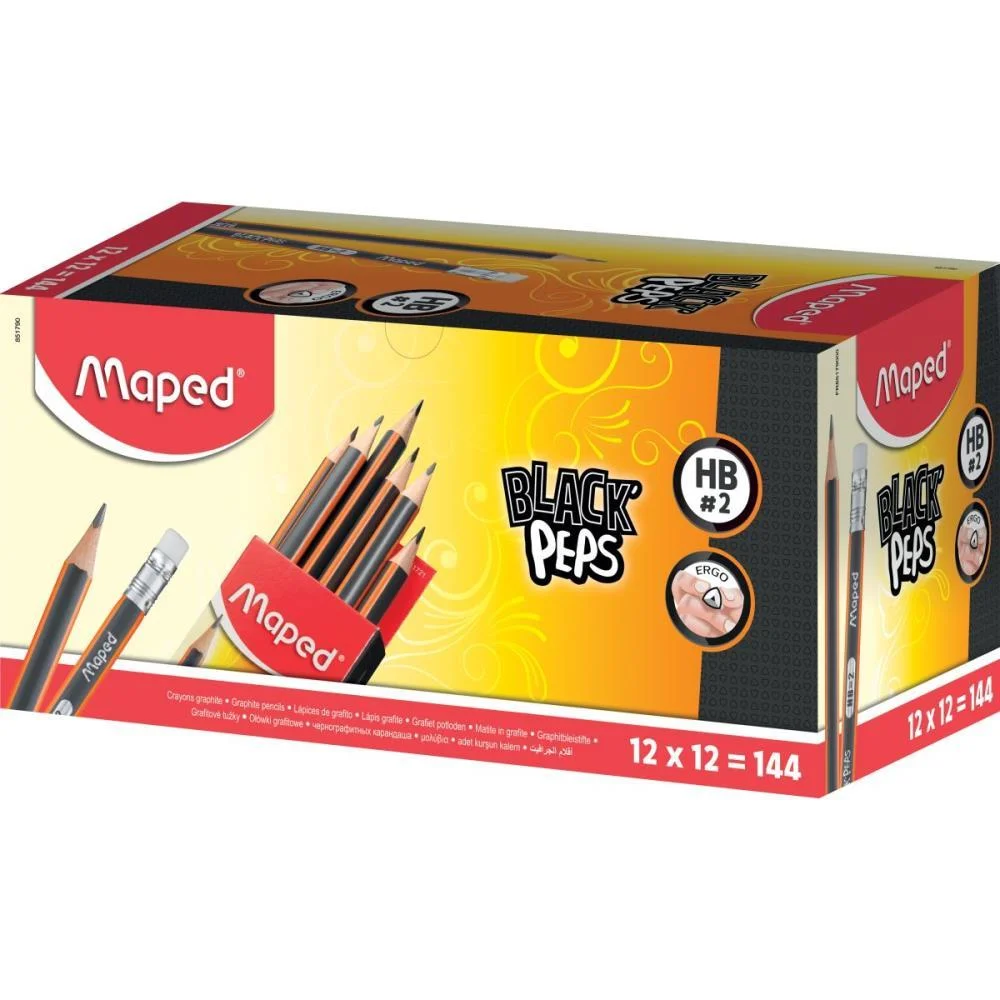 Lapis Preto Triangular Black Peps Hb C/Borracha Maped (Cx.c/144) - imagem 2