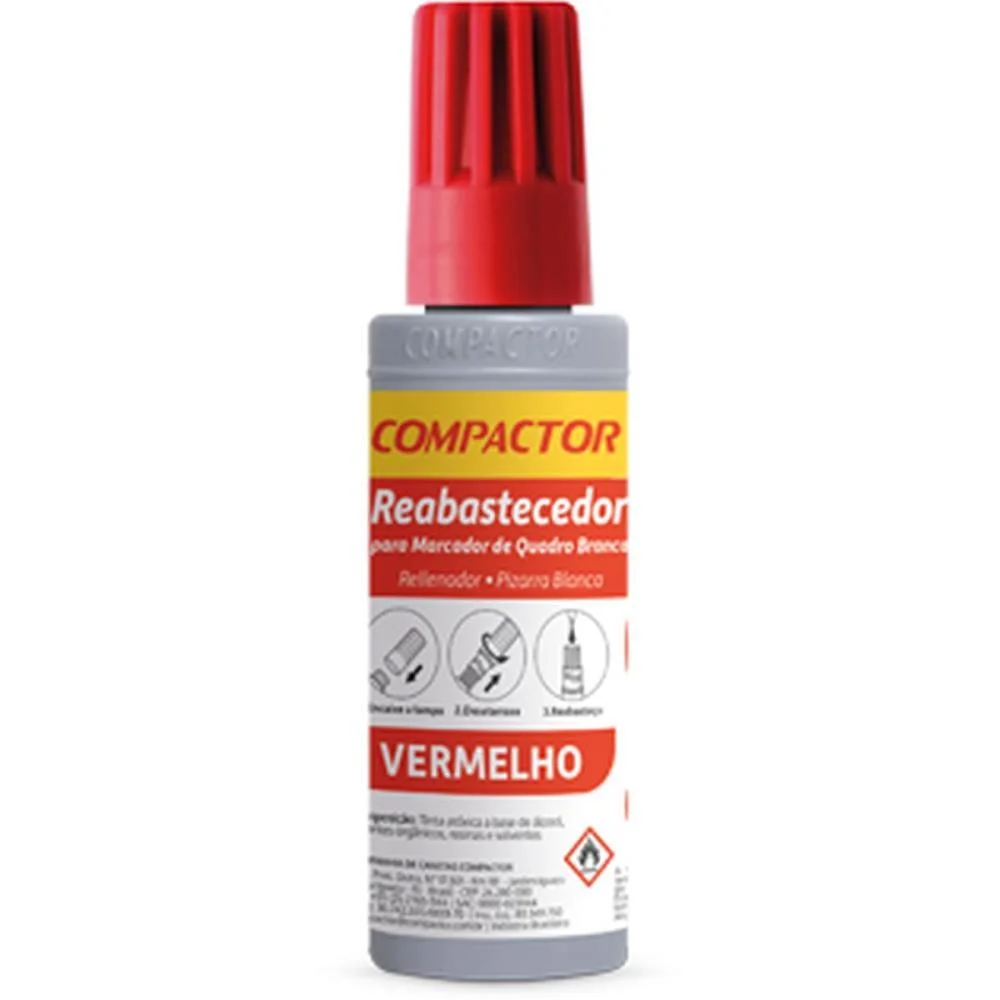 Tinta Marcador Quadro Branco Reabastecedor 030Ml Vermelho Compactor (Cx.c/12) - imagem 2