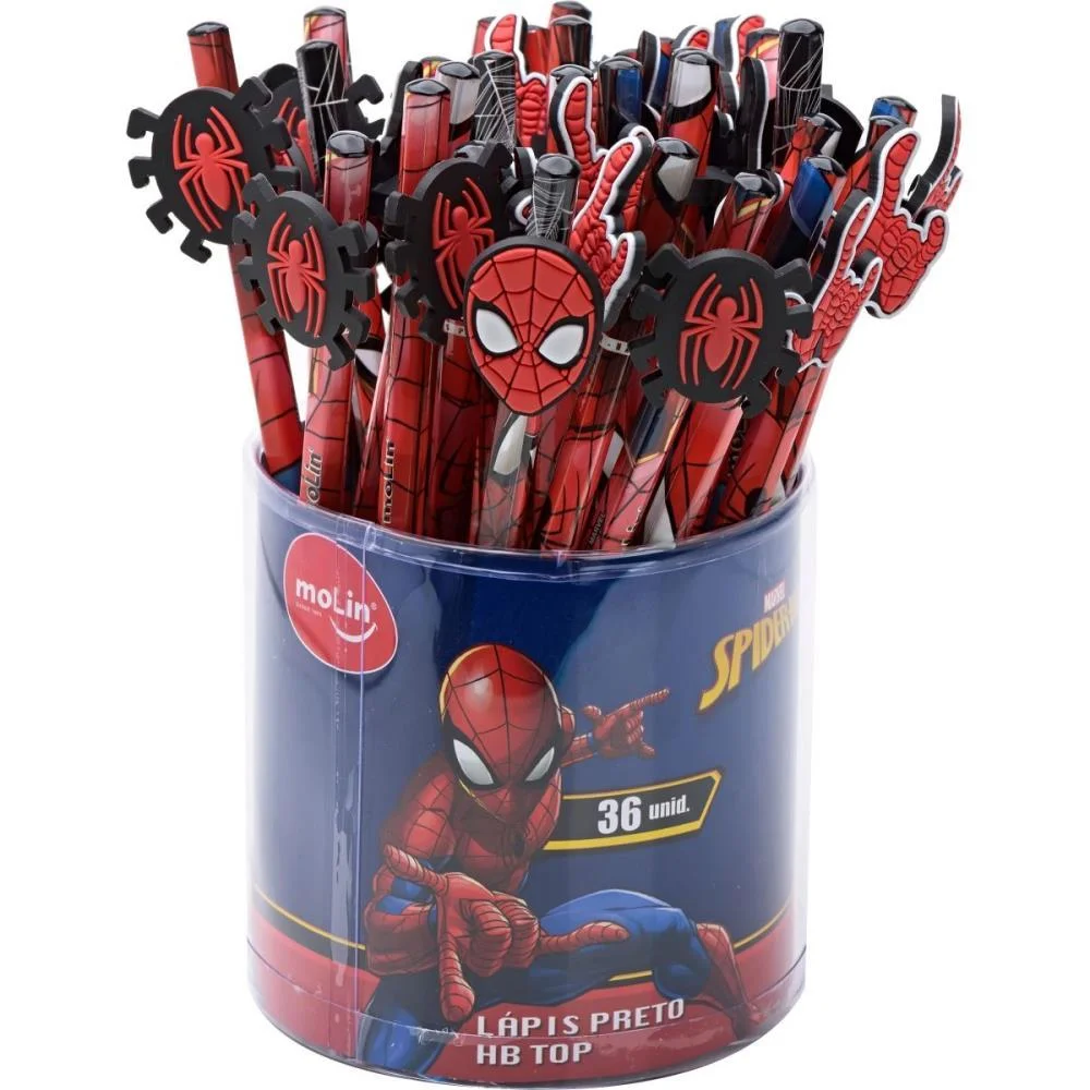 Lapis Preto Redondo Decorado Spiderman Top Hb Molin (Pote-36) - imagem 3