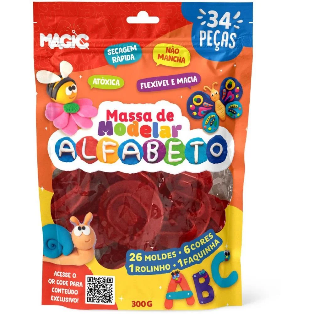 Massa Para Modelar Criativa Alfabeto 300G 34Pcs C/Moldes Magic Kids - imagem 3