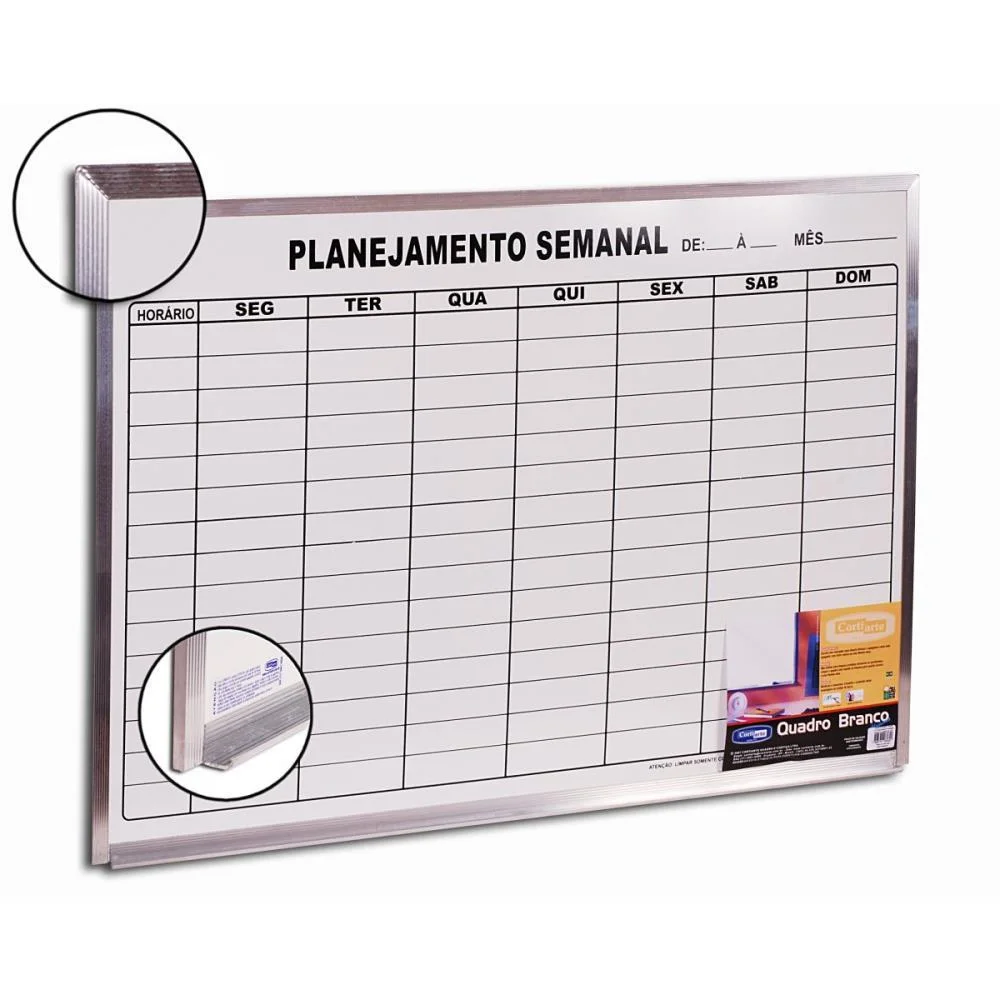 Quadro Branco Moldura Aluminio 090X060Cm Planejamento Semana Cortiarte - imagem 2