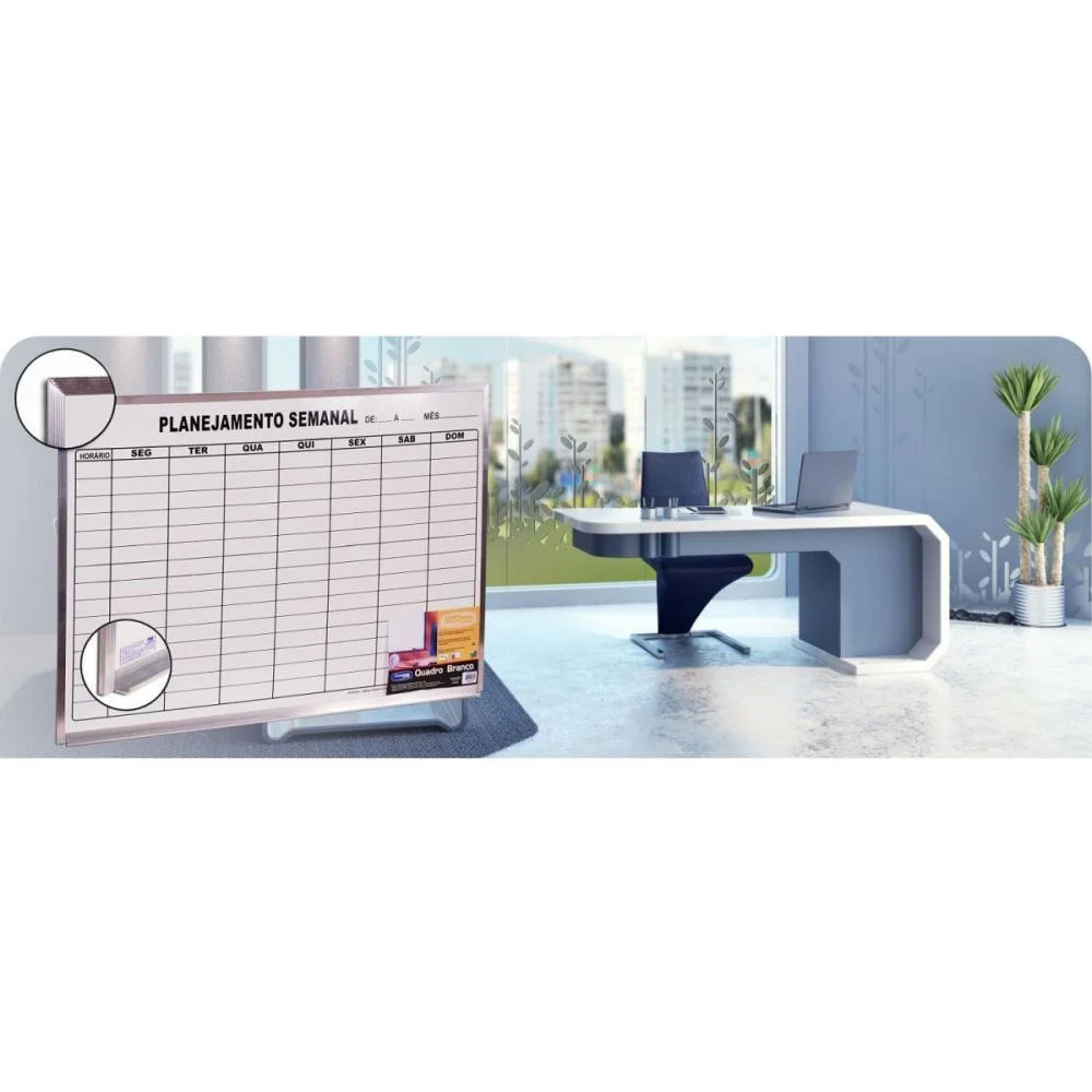 Quadro Branco Moldura Aluminio 090X060Cm Planejamento Semana Cortiarte - imagem 4