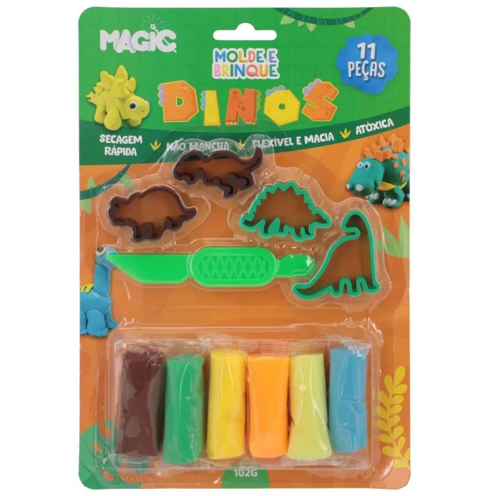 Massa Para Modelar Criativa Dino 11Pcs Molde E Brinque Magic Kids - imagem 2