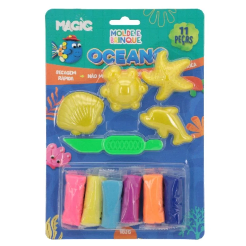 Massa Para Modelar Criativa Oceano 11Pcs Molde E Brinque Magic Kids - imagem 3