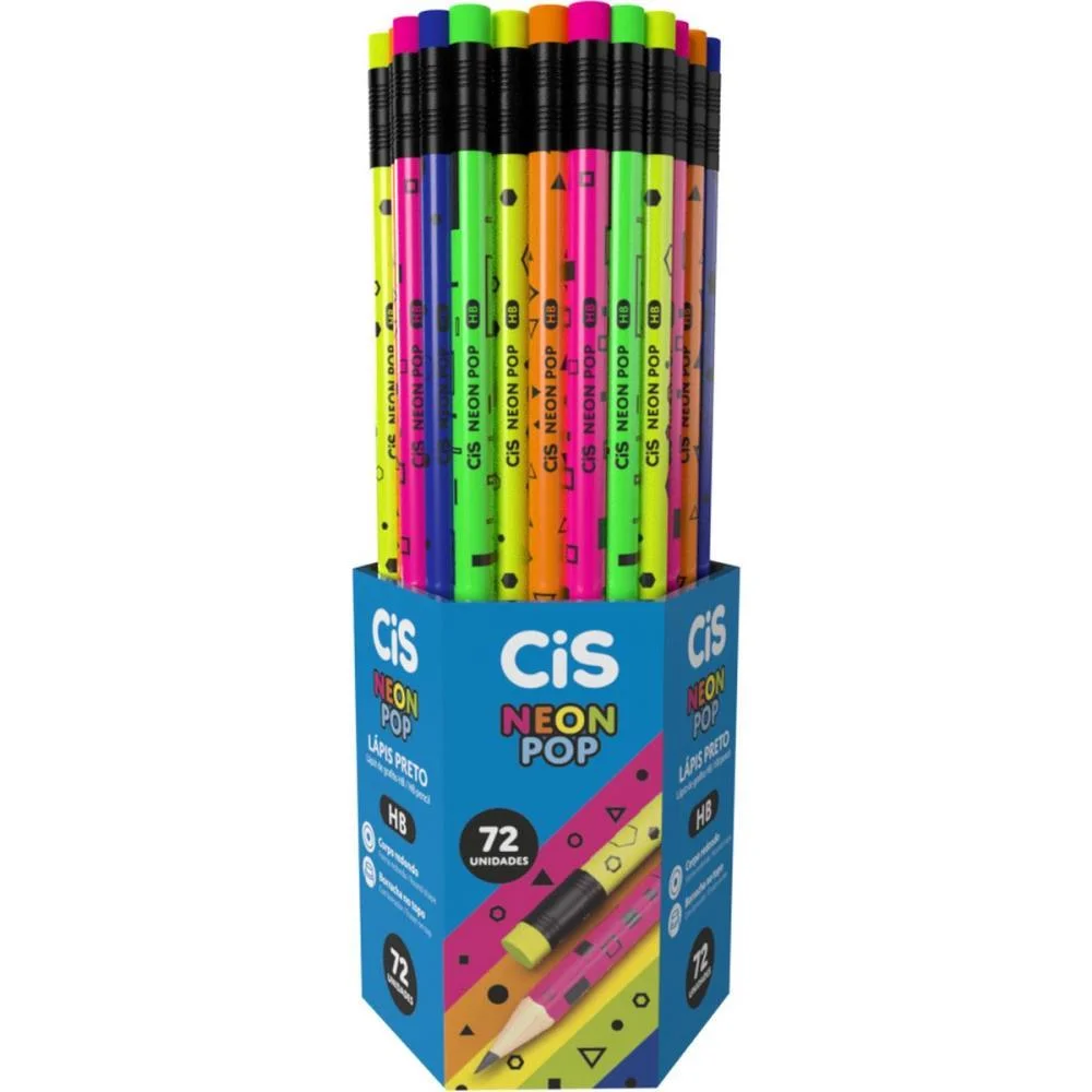 Lapis Preto Redondo Cis Neon Pop Hb 5 Cores Sertic (Pote-72) - imagem 2