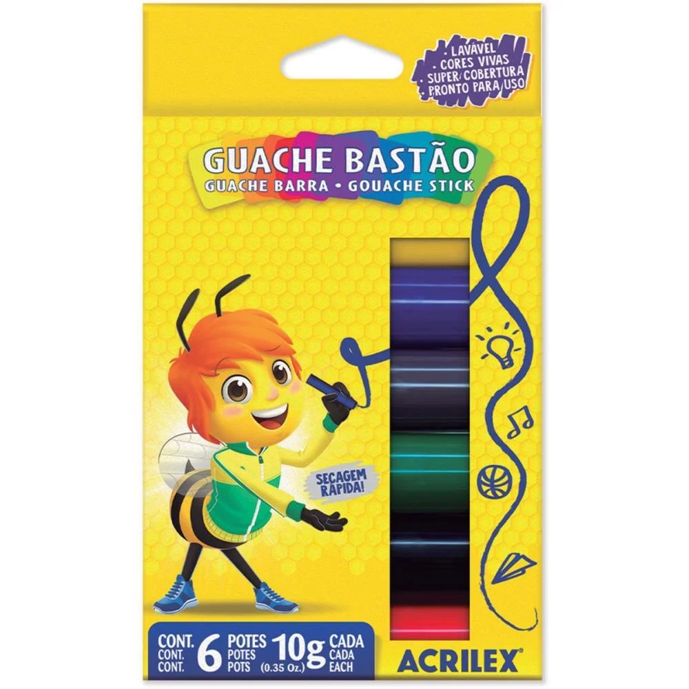 Tinta Guache Bastão 06 Cores Acrilex (Estojo) - imagem 3