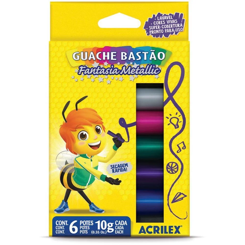 Tinta Guache Bastão Mettalic C/06 Cores Acrilex (Estojo) - imagem 2
