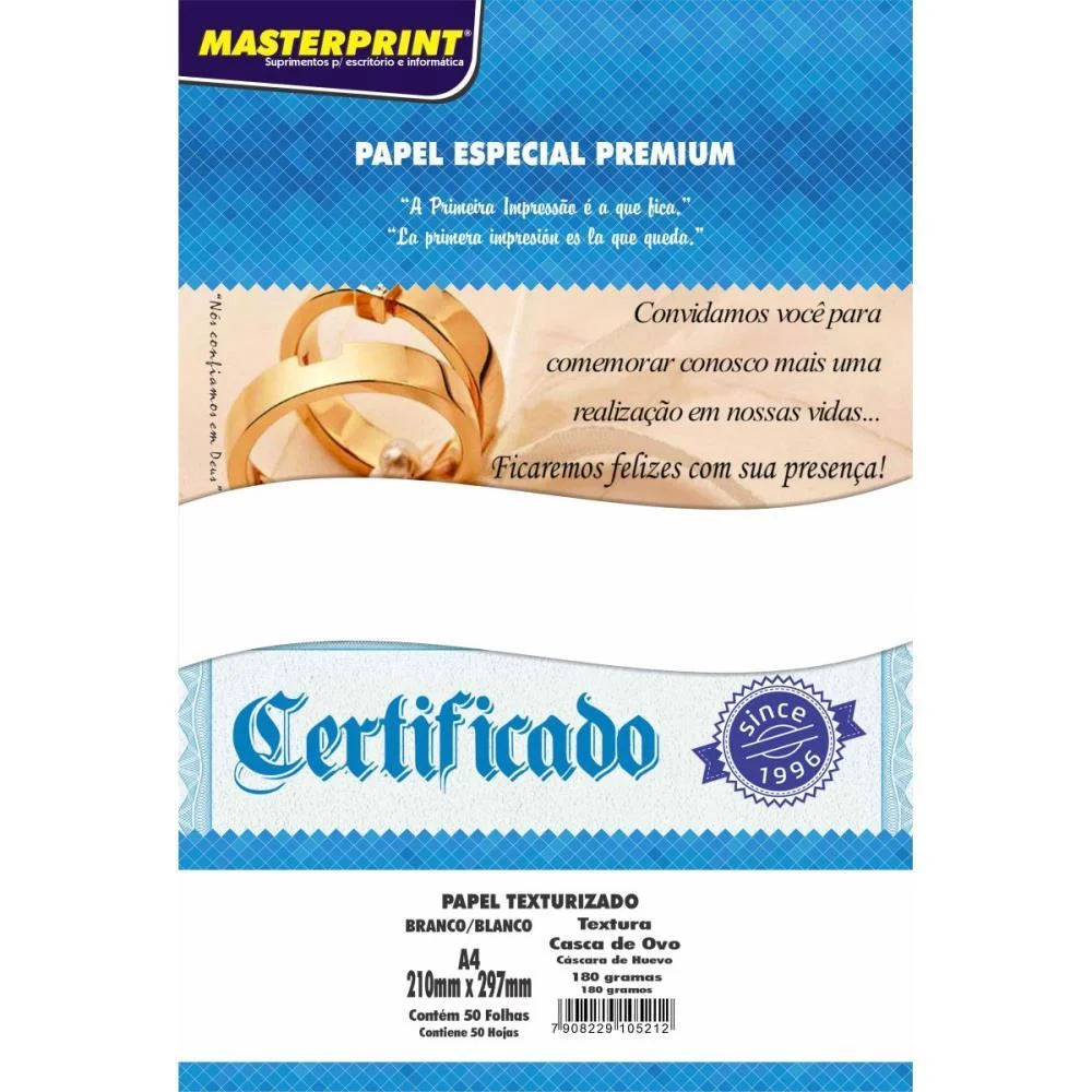 Papel A4 Casca De Ovo Branco 180G. Masterprint (Pct.c/50) - imagem 2