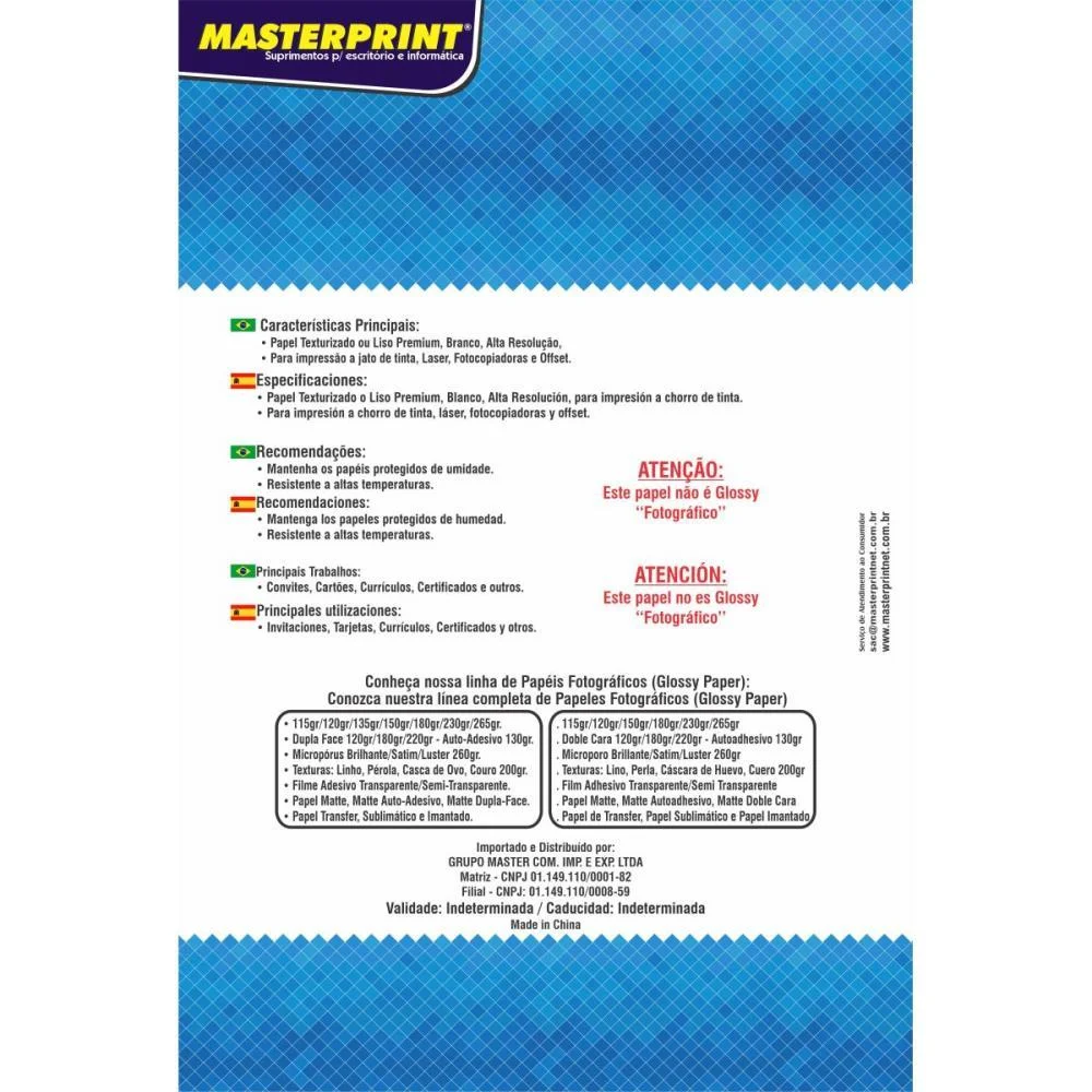 Papel A4 Casca De Ovo Branco 180G. Masterprint (Pct.c/50) - imagem 4