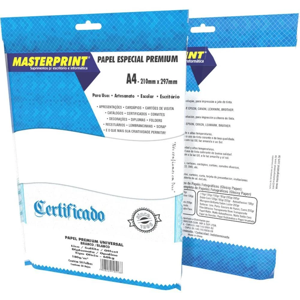 Papel A4 Diplomata Branco Premium 180G. Masterprint (Pct.c/50) - imagem 3