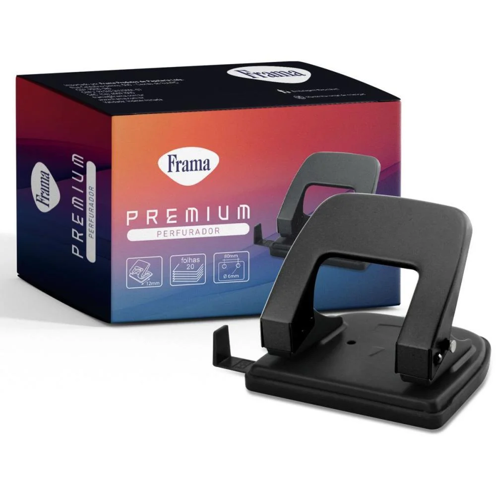 Perfurador De Papel Metal Medio Preto P/20Fls Frama - imagem 3