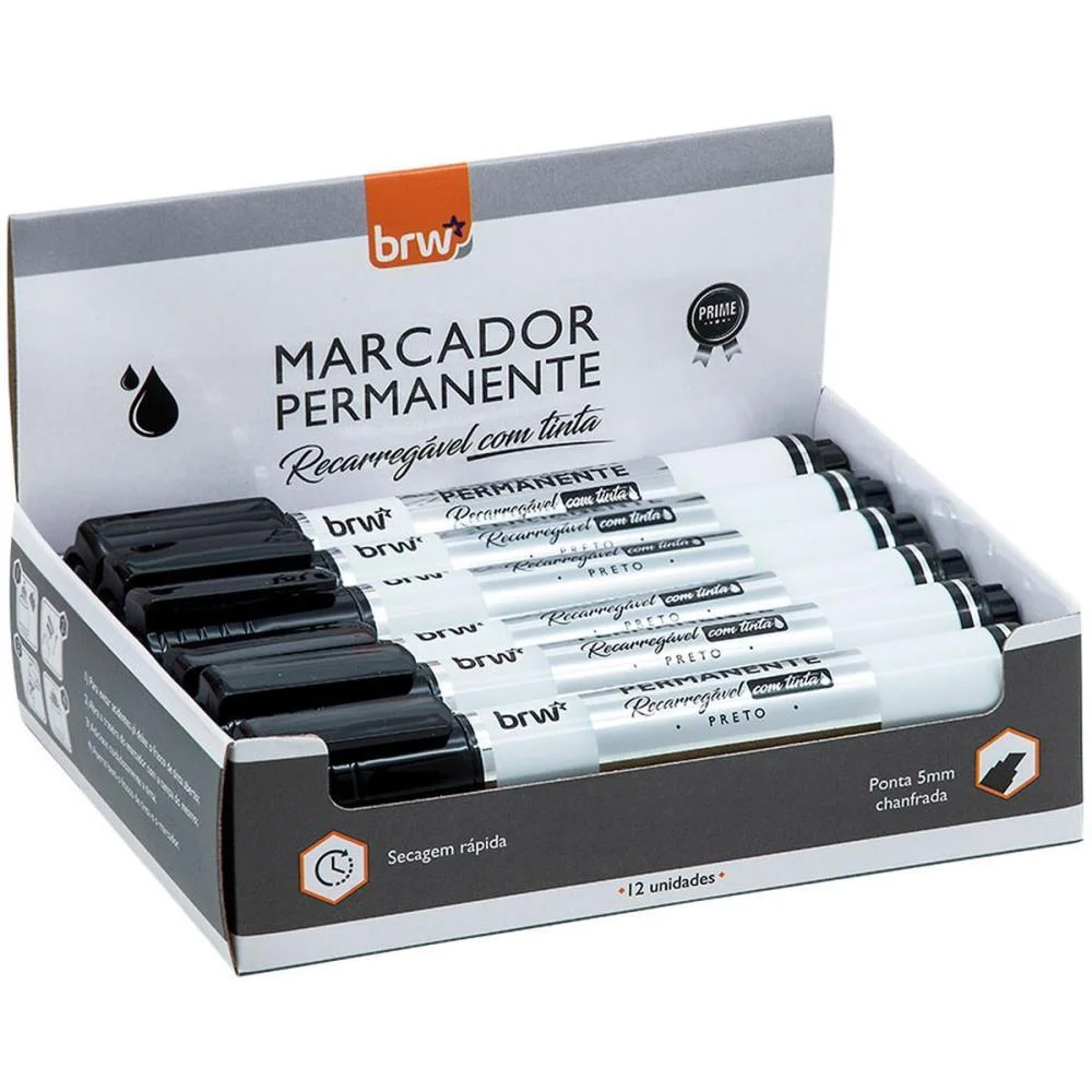 Pincel Marcador Permanente Linha Prime Recarregavel Preto Brw (Cx.c/12) - imagem 3