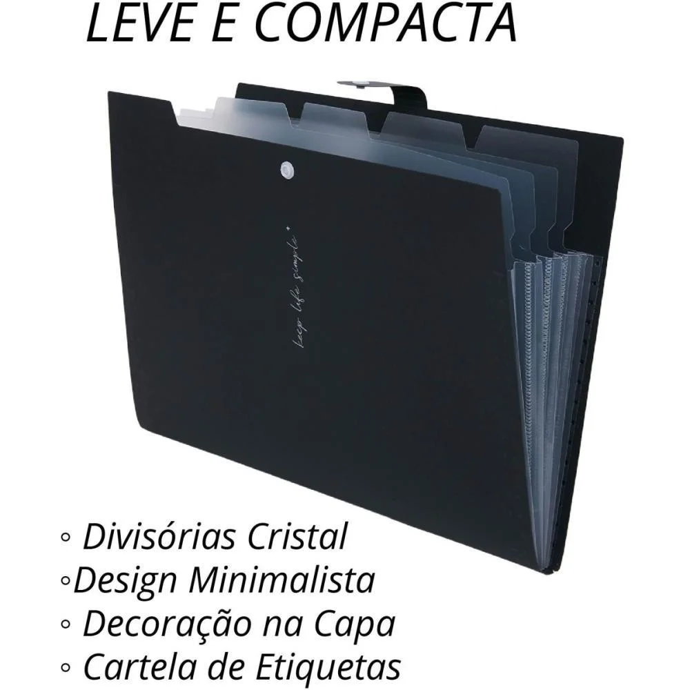 Pasta Sanfonada Plastica A4 5 Divisoes Preta Polibras - imagem 4