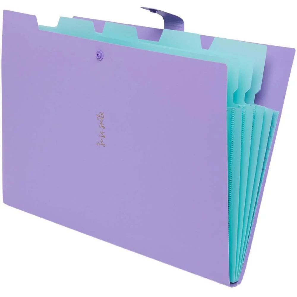 Pasta Sanfonada Plastica A4 5 Divisoes Lilas Pastel Polibras - imagem 2