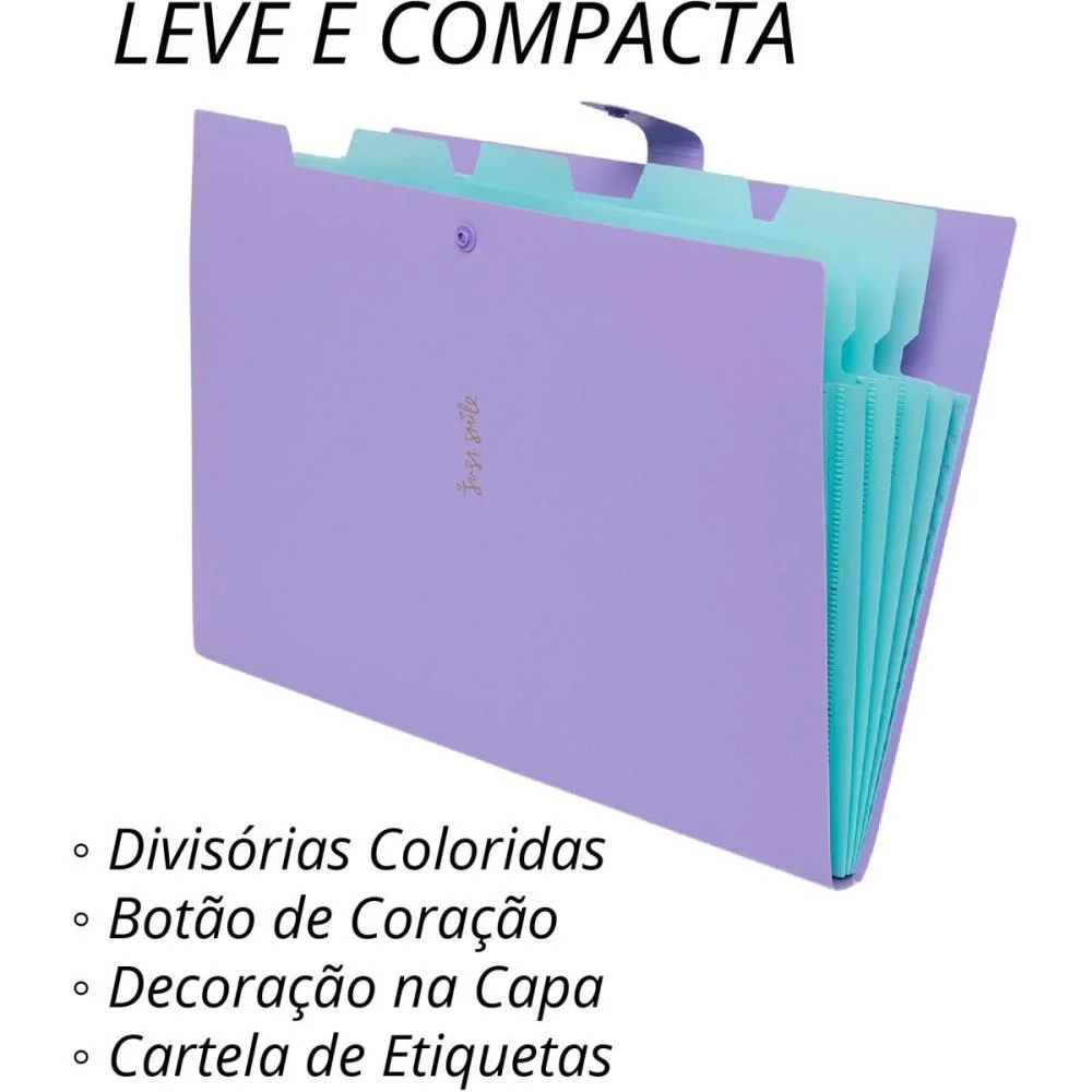 Pasta Sanfonada Plastica A4 5 Divisoes Lilas Pastel Polibras - imagem 4
