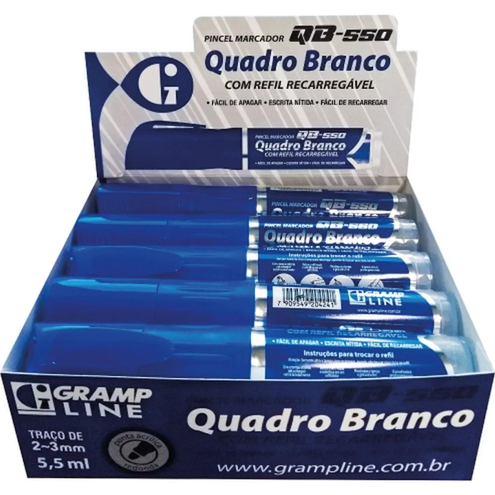 Pincel Quadro Branco Qb550 Recarregavel Azul Gramp Line C/ 10 Unidades - imagem 5