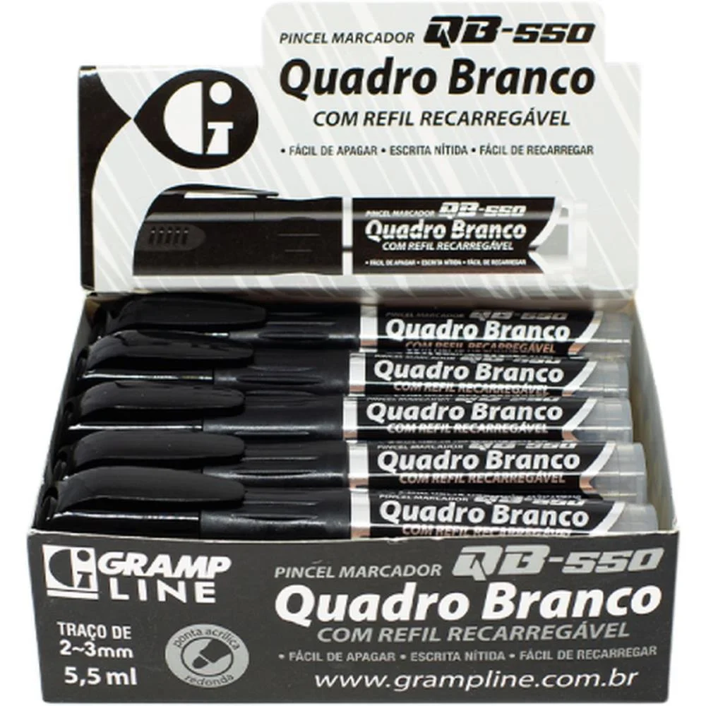 Pincel Quadro Branco Qb550 Recarregavel Preto Gramp Line C/ 10 Unidades - imagem 5