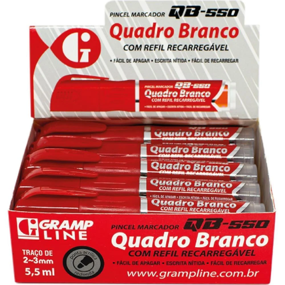 Pincel Quadro Branco Qb550 Recarregavel Vermelho Gramp Line C/ 10 Unidades - imagem 5
