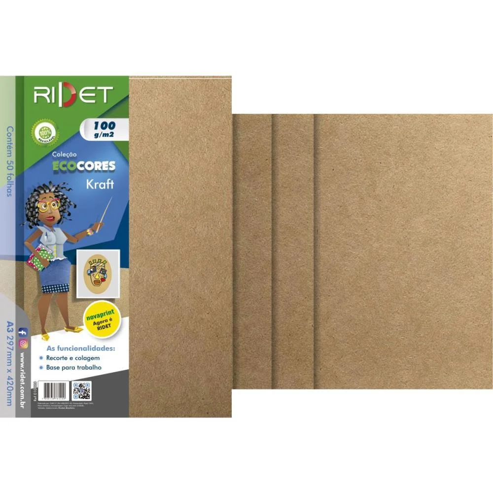Papel Kraft Folha Kraft A3 100G. 50Fls Ridet (Pacote) - imagem 3