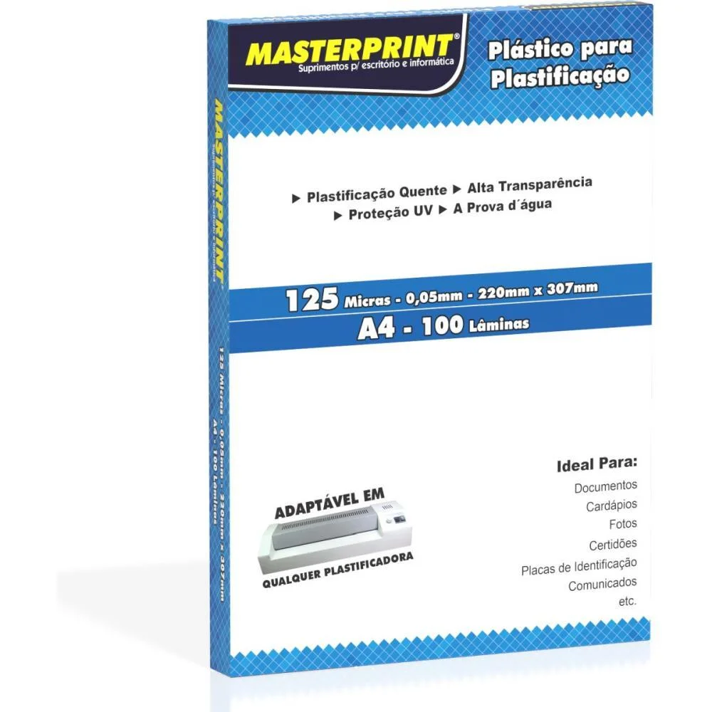 Plastico Para Plastificacao A4 220X307 125 Micras (0,05) Masterprint (Conj/100) - imagem 3