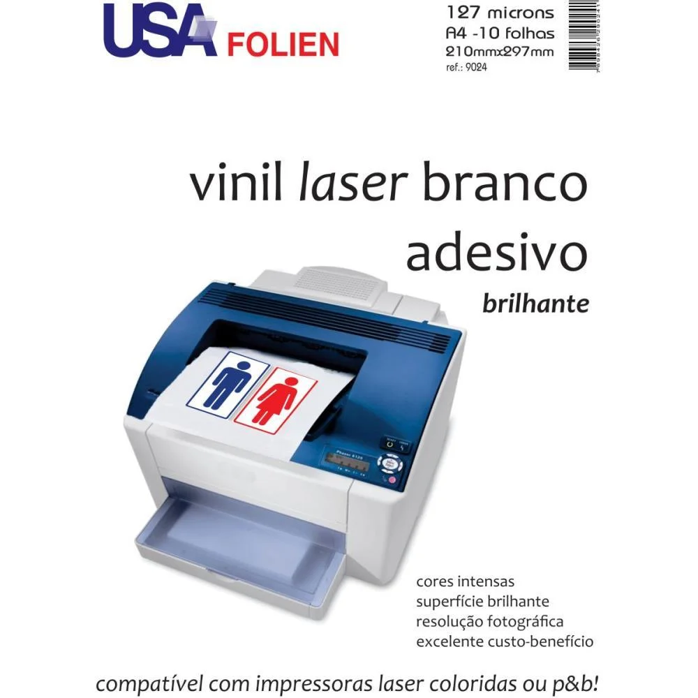 Vinil Laser Adesivo A4 Branco Brilho 127Mc Usa Folien (Pct.c/10) - imagem 3
