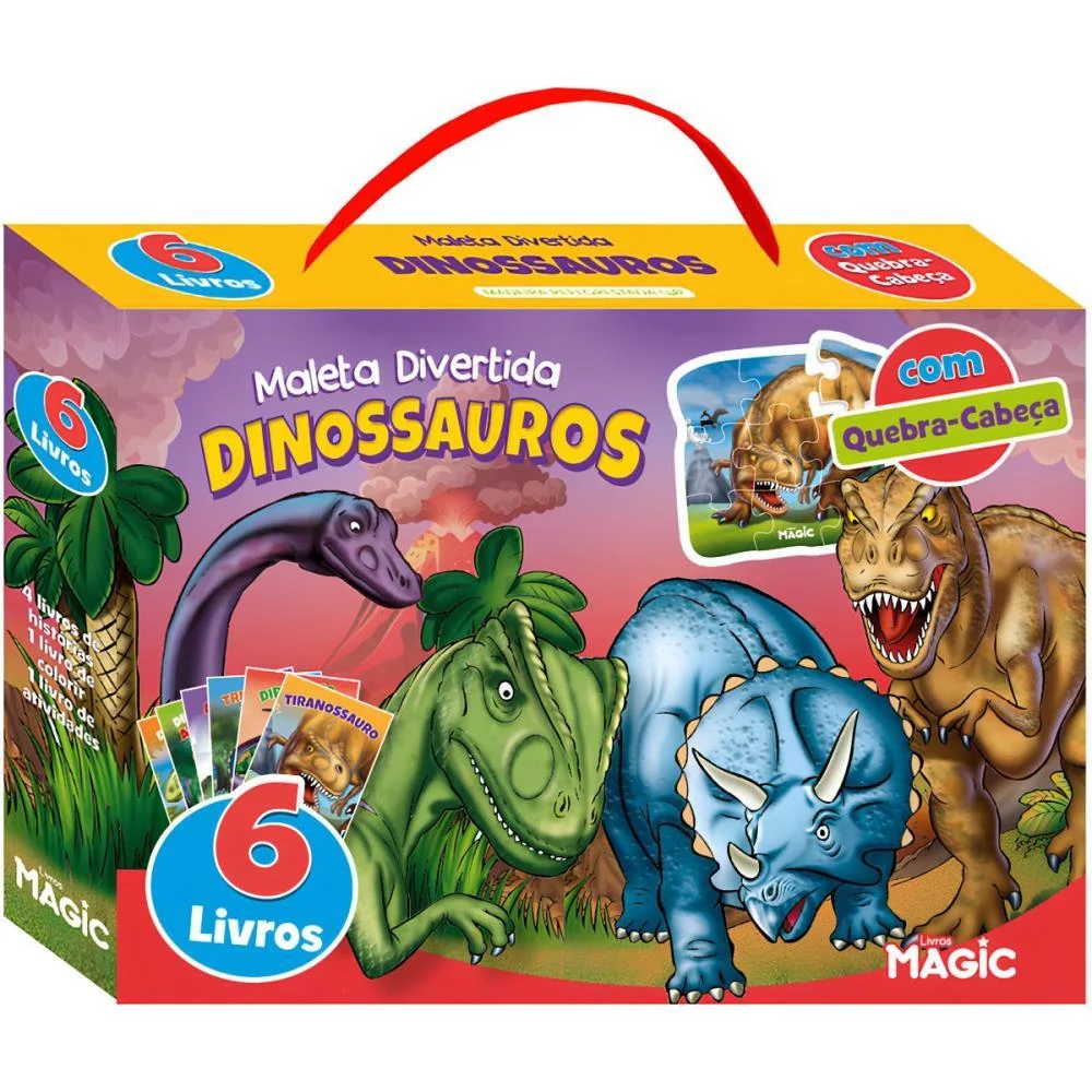 Livro Brinquedo Ilustrado Dinossauro 6Livros+1Quebra Cab Magic Kids (Maleta) - imagem 2